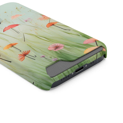 Phone Case With Card Holder "Umbrella Bloom Haven"