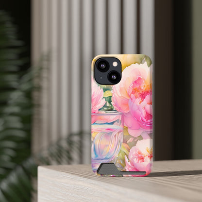 Phone Case With Card Holder "Peony Garden Elixir"