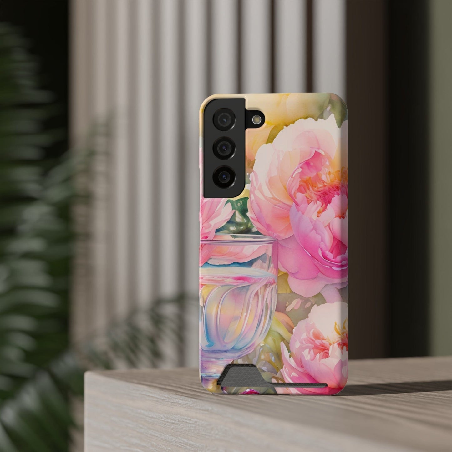 Phone Case With Card Holder "Peony Garden Elixir"