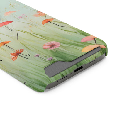 Phone Case With Card Holder "Umbrella Bloom Haven"