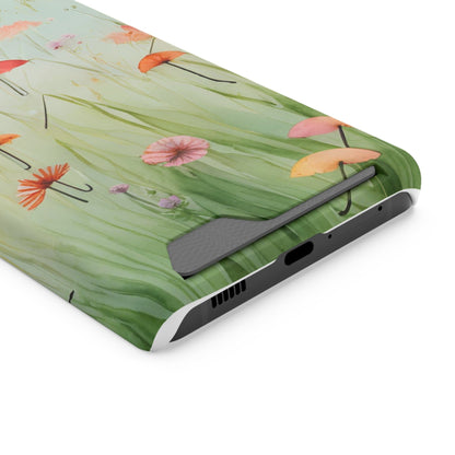 Phone Case With Card Holder "Umbrella Bloom Haven"