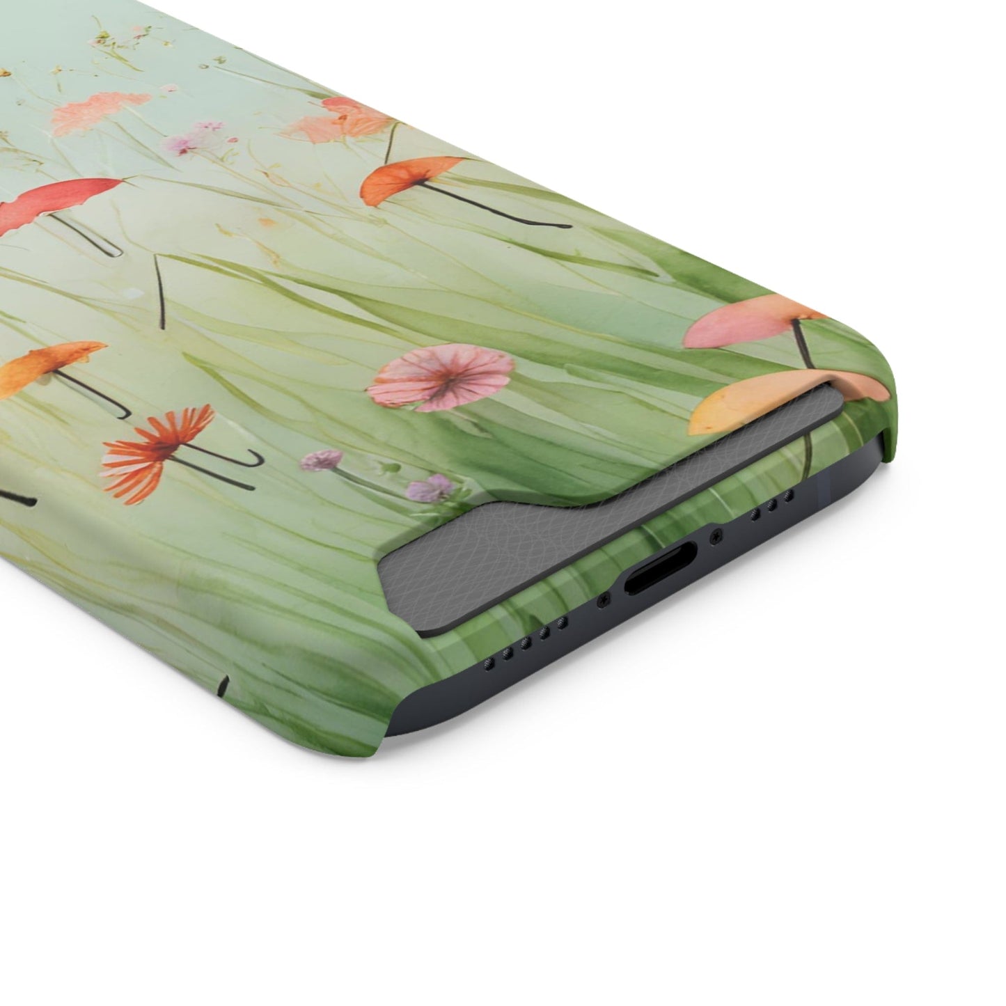 Phone Case With Card Holder "Umbrella Bloom Haven"