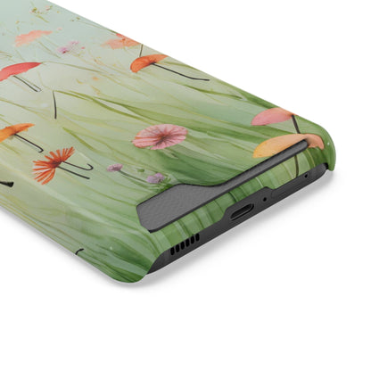 Phone Case With Card Holder "Umbrella Bloom Haven"