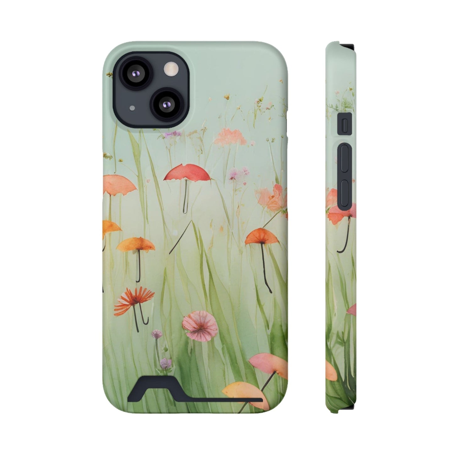 Phone Case With Card Holder "Umbrella Bloom Haven"