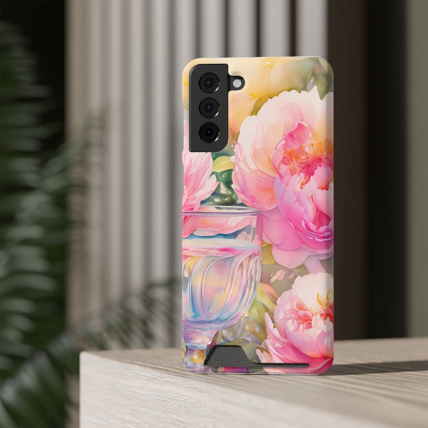 Phone Case With Card Holder "Peony Garden Elixir"