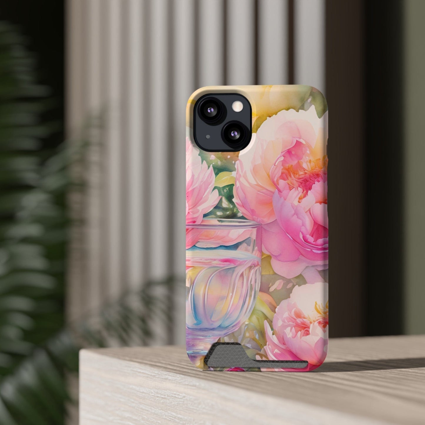 Phone Case With Card Holder "Peony Garden Elixir"