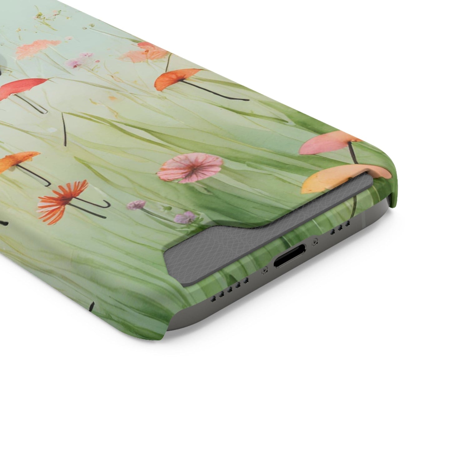 Phone Case With Card Holder "Umbrella Bloom Haven"