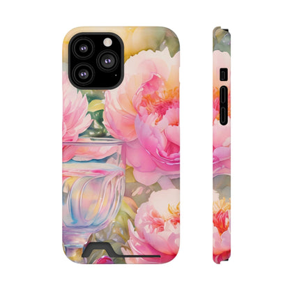 Phone Case With Card Holder "Peony Garden Elixir"