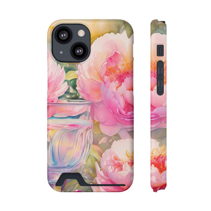 Phone Case With Card Holder "Peony Garden Elixir"