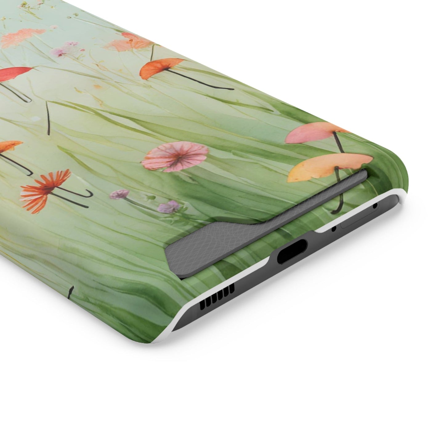 Phone Case With Card Holder "Umbrella Bloom Haven"