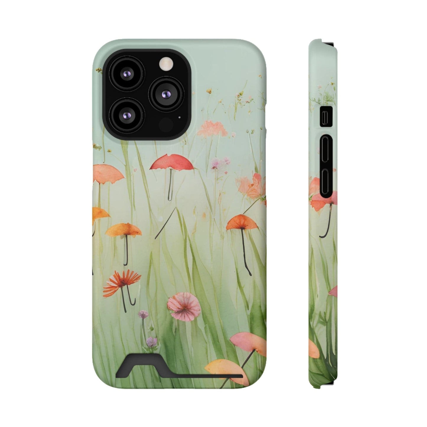 Phone Case With Card Holder "Umbrella Bloom Haven"