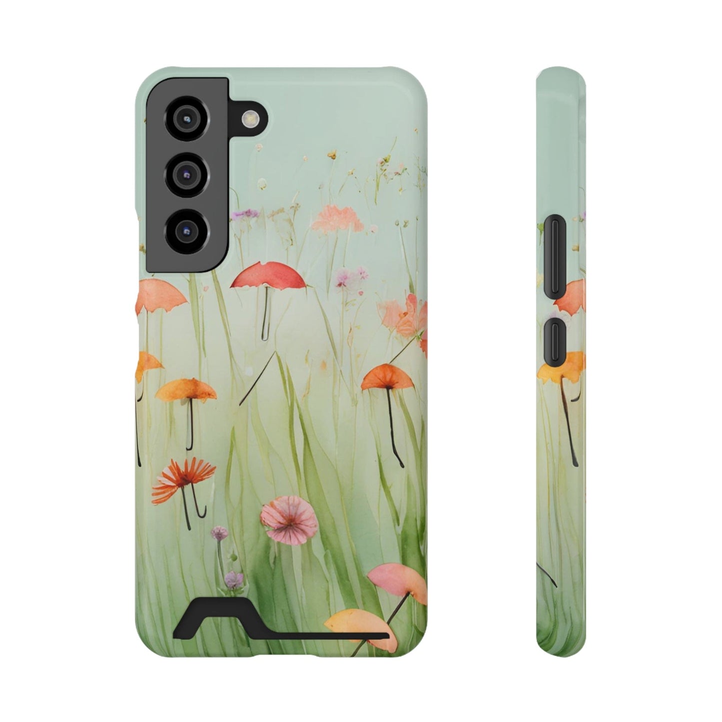 Phone Case With Card Holder "Umbrella Bloom Haven"