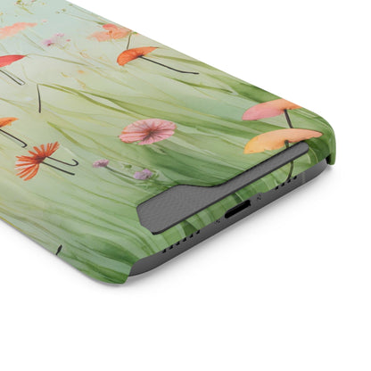 Phone Case With Card Holder "Umbrella Bloom Haven"