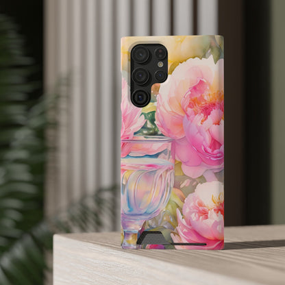 Phone Case With Card Holder "Peony Garden Elixir"