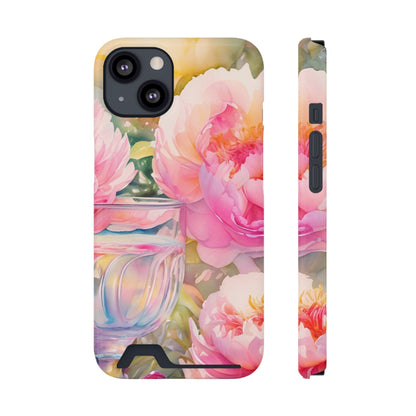 Phone Case With Card Holder "Peony Garden Elixir"