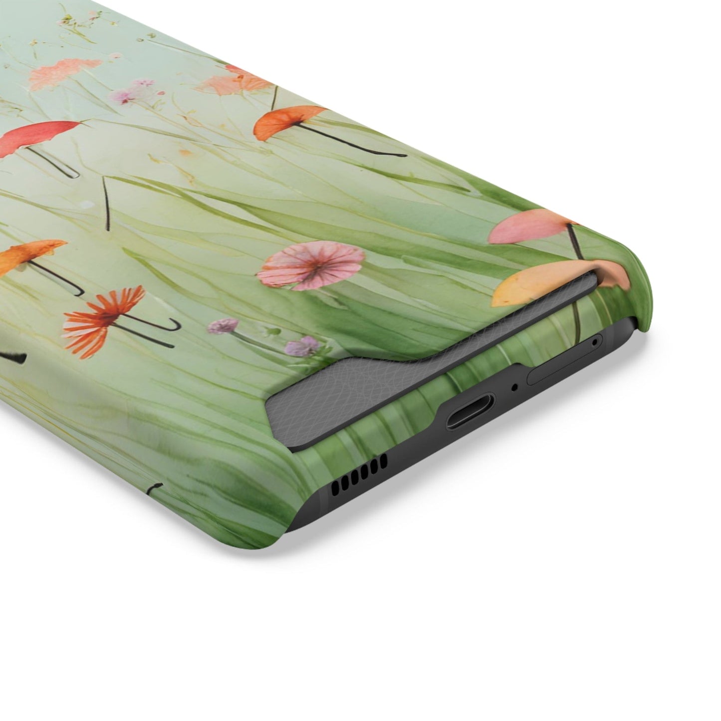 Phone Case With Card Holder "Umbrella Bloom Haven"