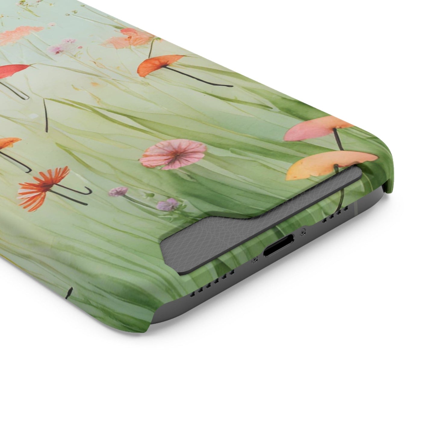 Phone Case With Card Holder "Umbrella Bloom Haven"