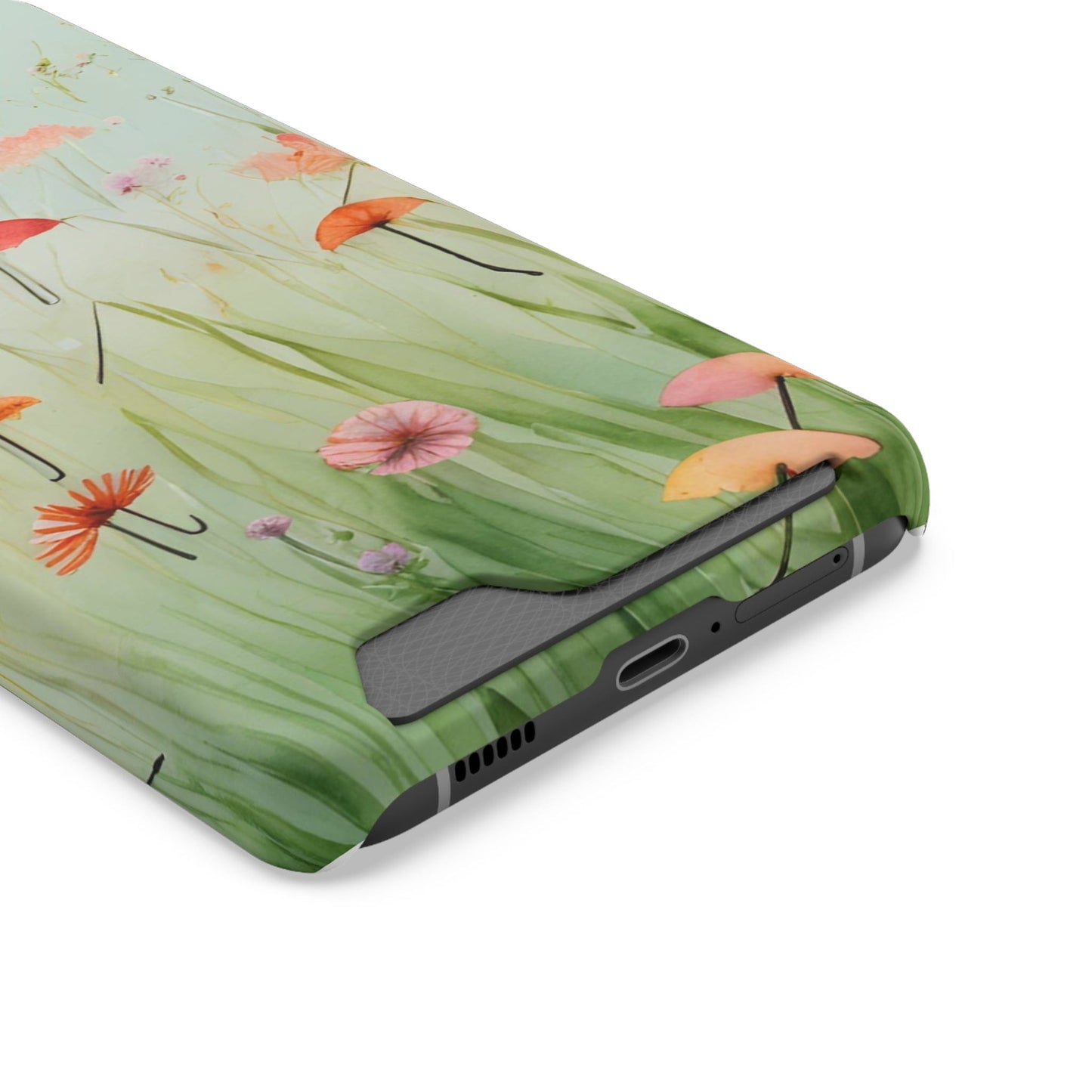 Phone Case With Card Holder "Umbrella Bloom Haven"