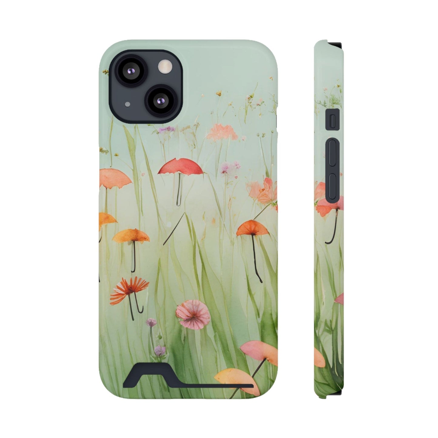 Phone Case With Card Holder "Umbrella Bloom Haven"