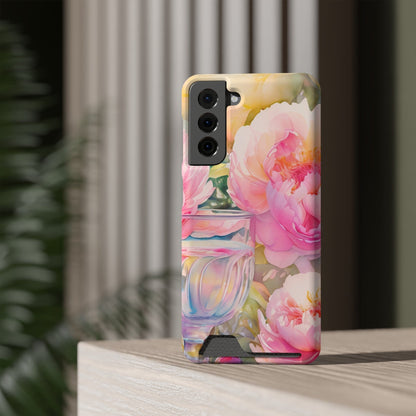 Phone Case With Card Holder "Peony Garden Elixir"