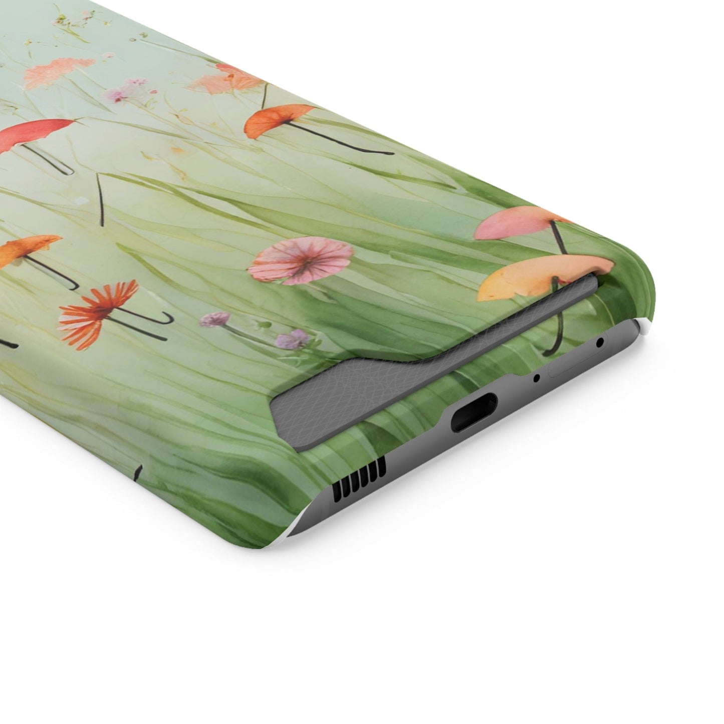 Phone Case With Card Holder "Umbrella Bloom Haven"