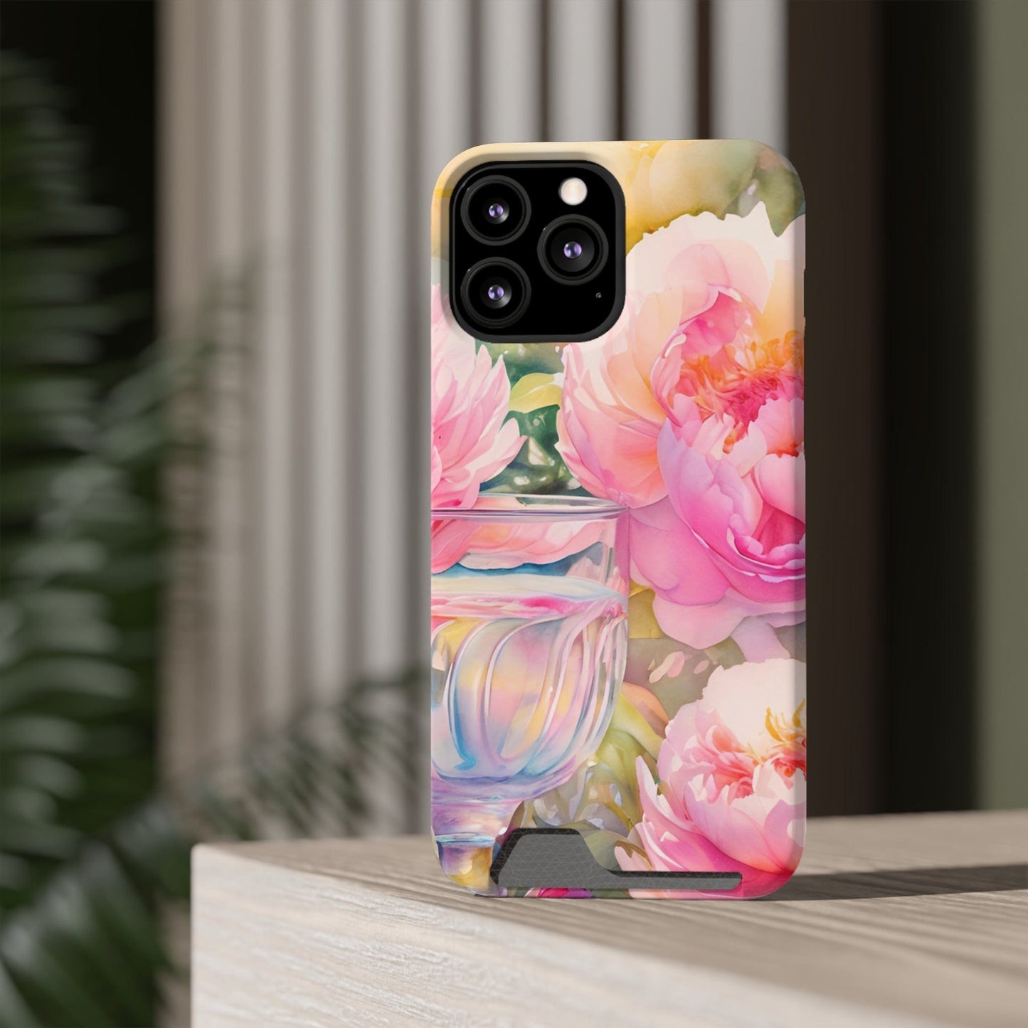 Phone Case With Card Holder "Peony Garden Elixir"