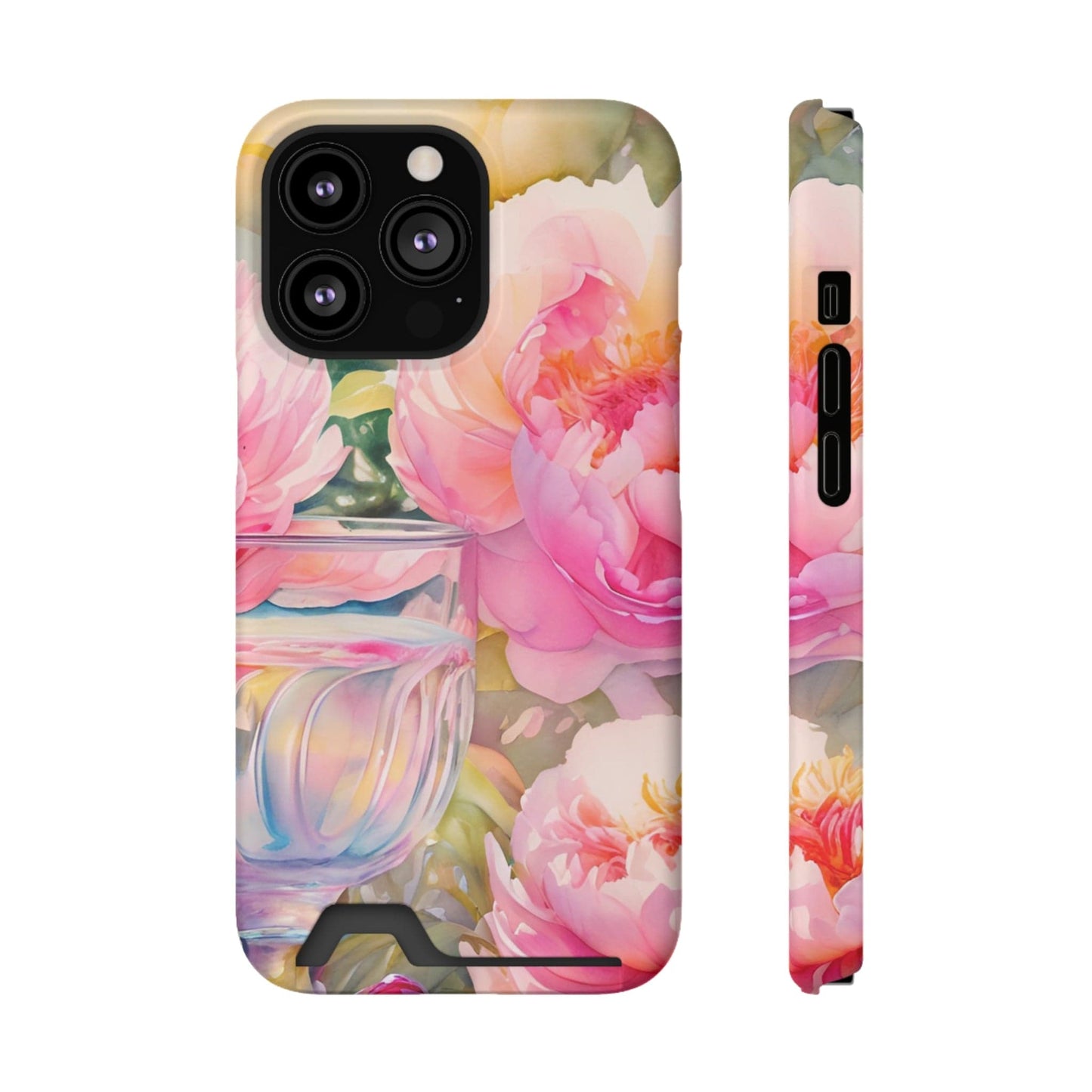 Phone Case With Card Holder "Peony Garden Elixir"