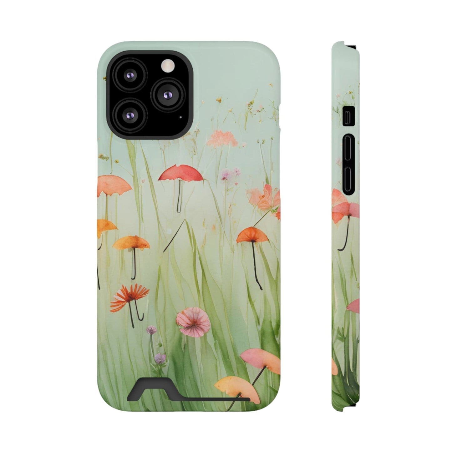 Phone Case With Card Holder "Umbrella Bloom Haven"