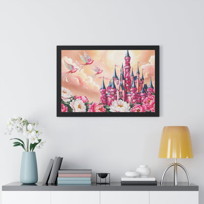 Gerahmtes horizontales Poster „Peony Castle Dreams“