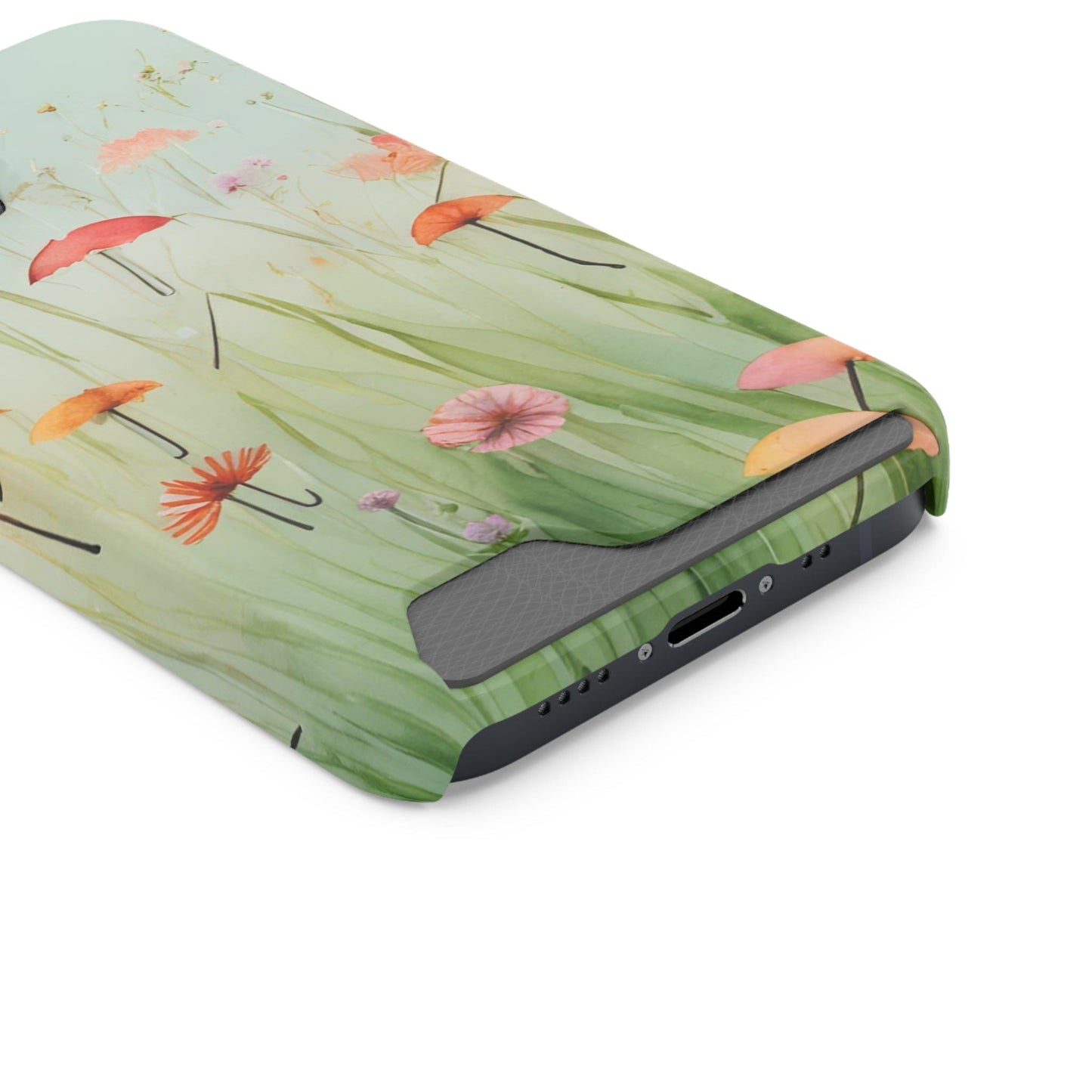 Phone Case With Card Holder "Umbrella Bloom Haven"