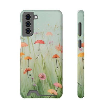 Phone Case With Card Holder "Umbrella Bloom Haven"