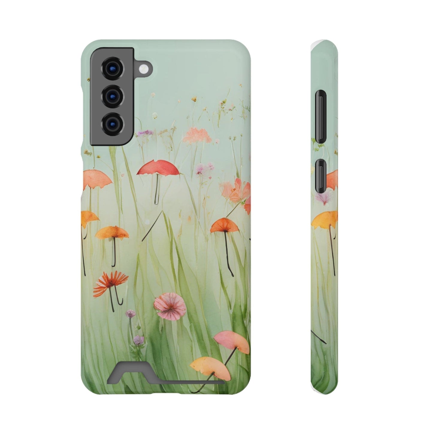 Phone Case With Card Holder "Umbrella Bloom Haven"