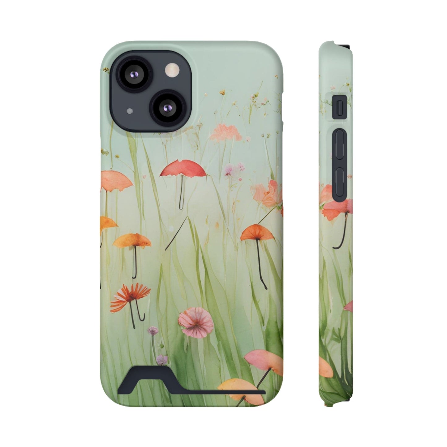 Phone Case With Card Holder "Umbrella Bloom Haven"